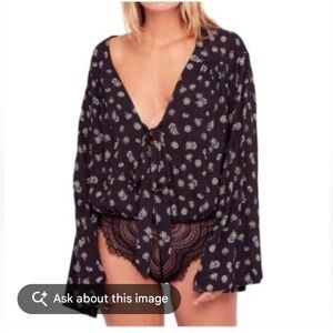 Free People Boho Forties Feels Floral Tie-Front Bell Sleeve Bodysuit